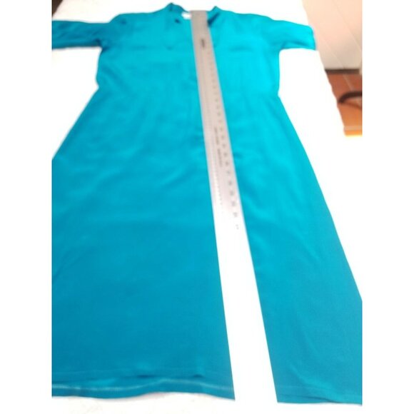 Barnaby Rippit Women V-Neck Long Sleeve Silk Dress Size 8 Blue Casual Drop Waist - Picture 3 of 5